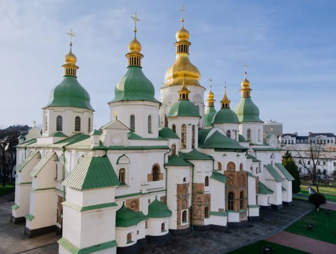 St Sophia Cathedral in central Kyiv during national holiday commemorations.
