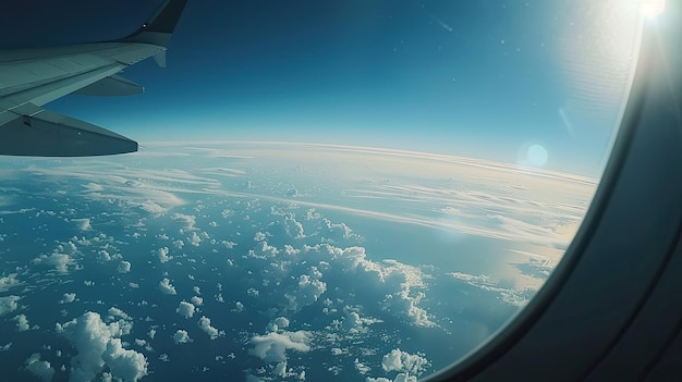 An airplane wing visible from a passenger window during cruise flight.