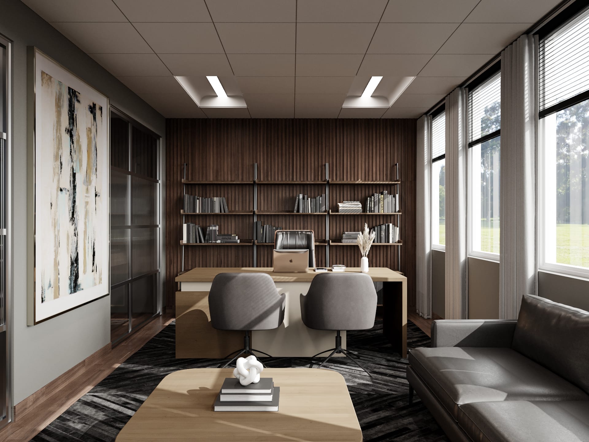 A modern executive suite featuring localized interior decor near Kotoka International Airport in Accra, Ghana.