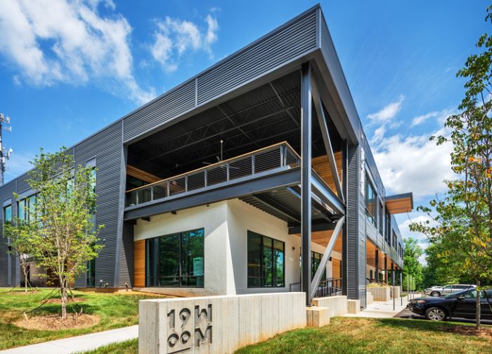 Architectural view of a government administrative building facade.