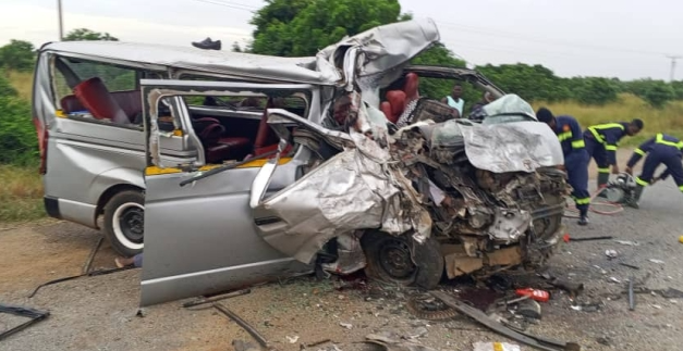 Damaged bus involved in the accident